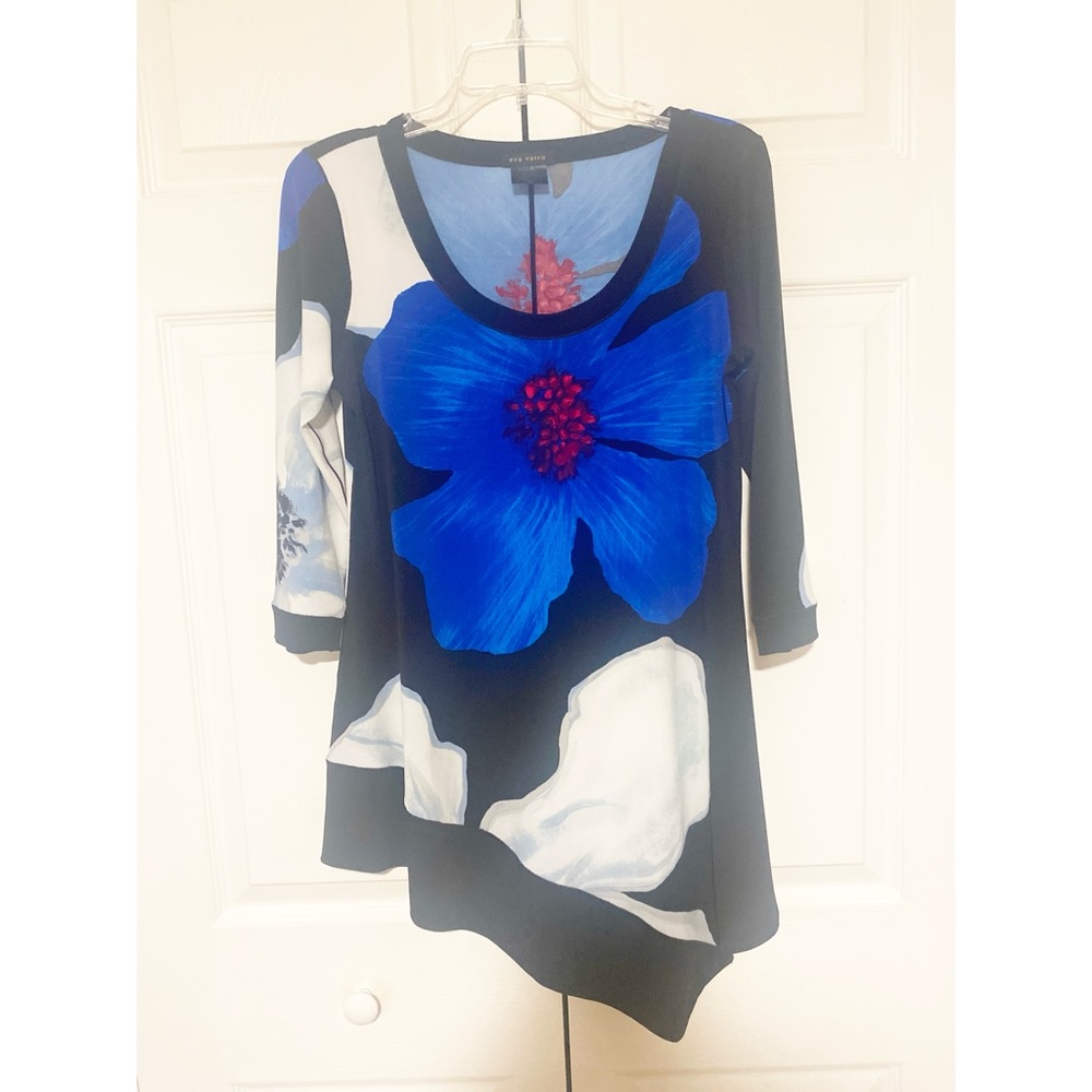 Eva Varro Black and Blue Floral Tunic Medium